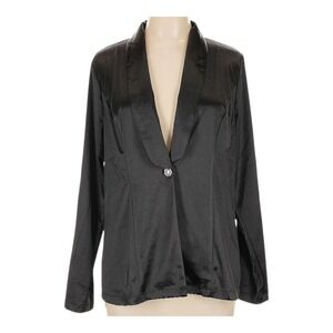 Savanna Jane Blazer Womens L New Black Satin Silky‎ Formal Holiday Goth Jacket